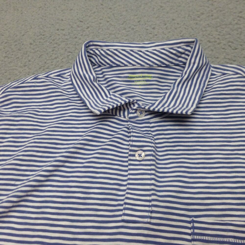 Vineyard Vines Shirt Mens Large Island Polo Striped Blue Pocket Cotton Preppy - Picture 3 of 9